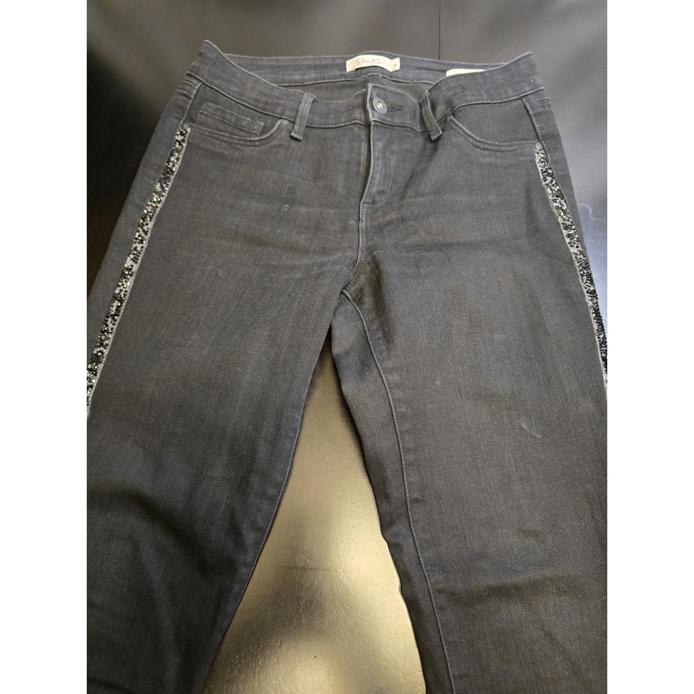 Jessica Simpson Kiss Me Super Skinny Black Jeans Size 26 Beaded Side Stripe Raw